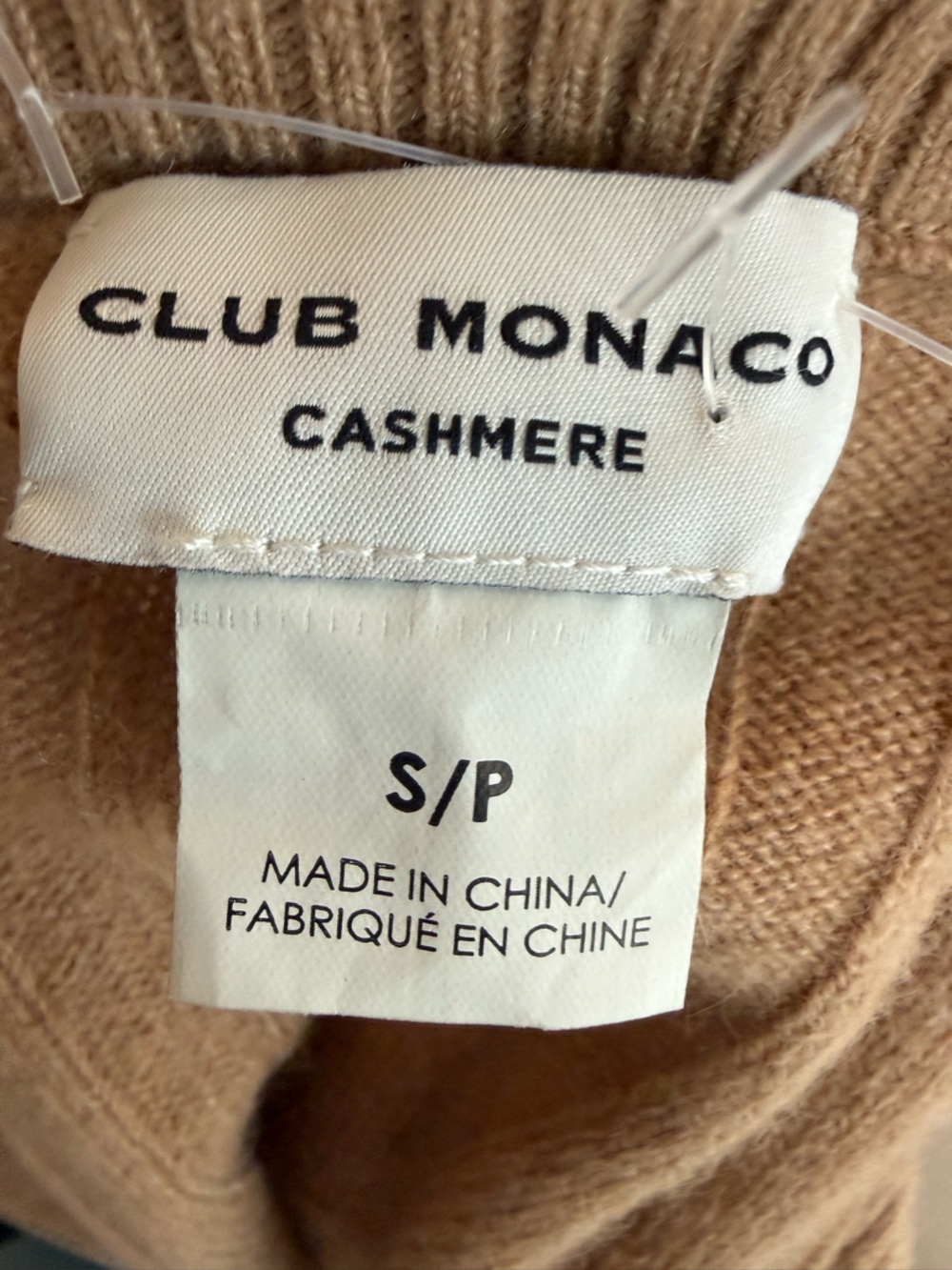 $348 NEW Club Monaco Medium Cashmere Sweater With Yoke Rib Quarter Zip Latte S - Picture 6 of 7